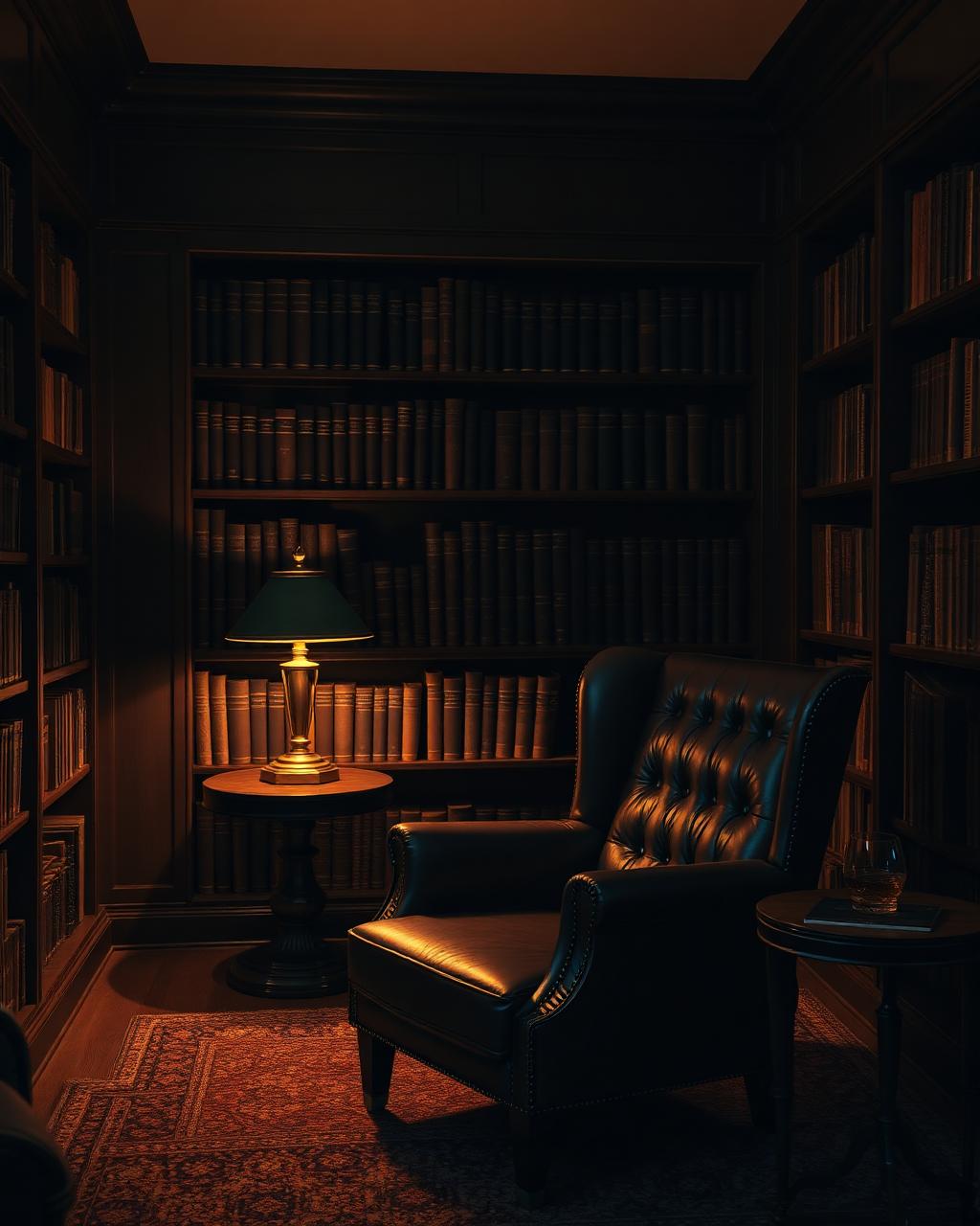 A private family-office library in leather, dark wood and brass